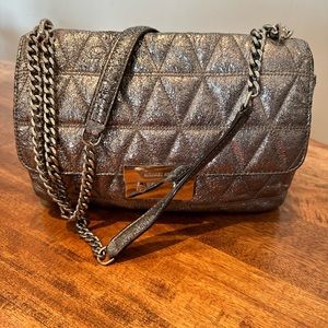 Michael Kors Sloan Damson Quilted Chain Shoulder Bag Silver, MSRP $360